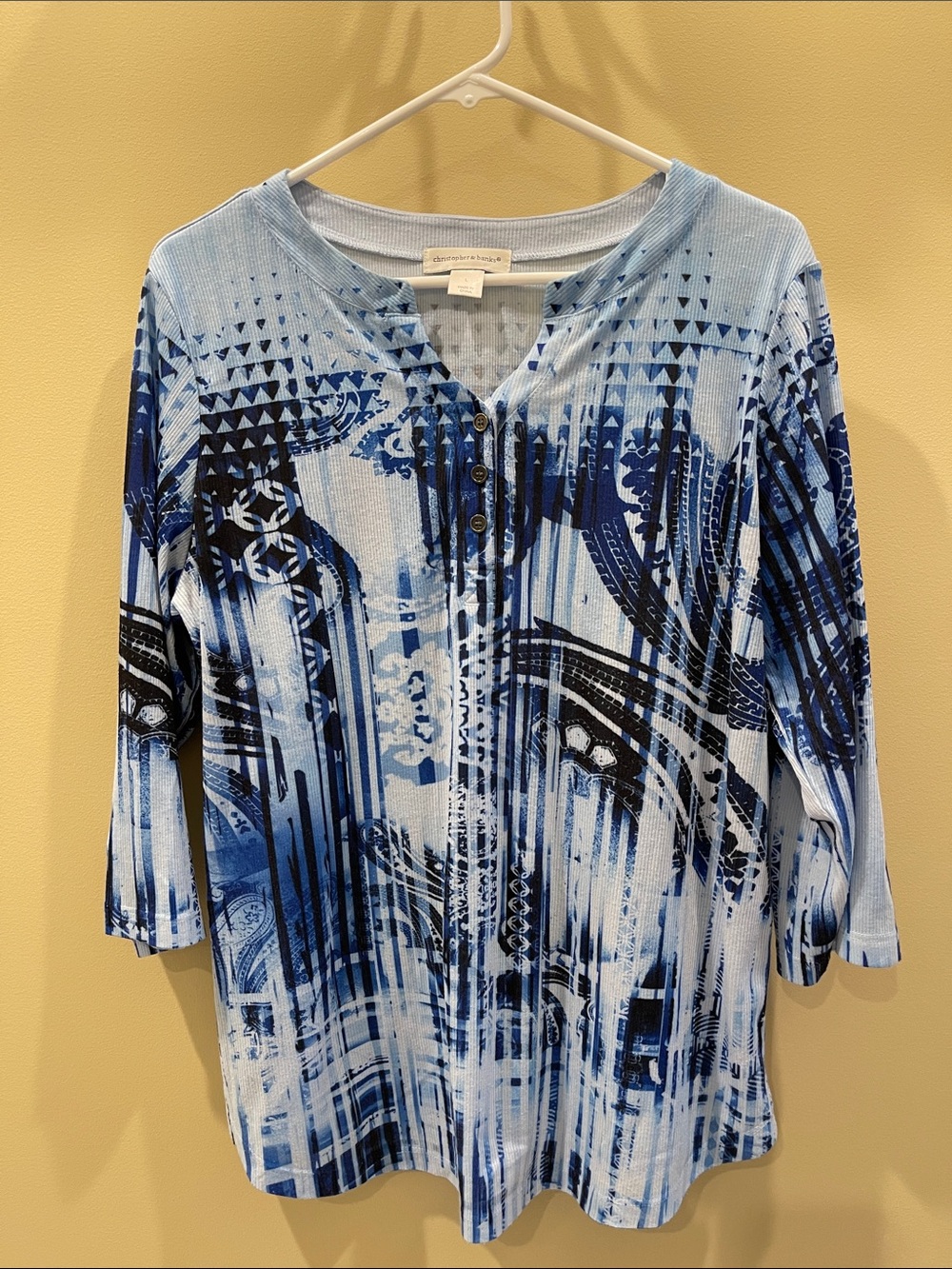 Christopher & Banks Blue Patterned Women's Henley Top - Light & Navy Blue